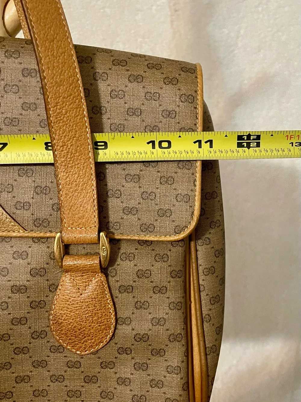Gucci Brown Monogram Satchel with Tan Leather Trim